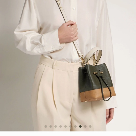 Strathberry Luxurious Bucket Bag Two Way Olive Tan and Cream - Picture 5 of 8